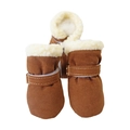 Braune Haustier Schneeschuhe aus Wildleder mit weißem Fleece und verstellbarem Gurt - S / Braun