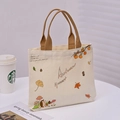 Mini canvas tote bag in beige with khaki straps and autumn harvest hedgehog prints - Autumn Harvest - Cream White