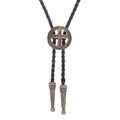 Vintage-Bronze-Bolo-Krawatte mit Kreuz-Augen-Emblem an schwarzer Lederkordel - Westernkreuz Bronze