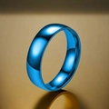Minimalist blue stainless steel ring with a smooth polished finish shown at a 45-degree angle - 27-b-4 Blue Outer Bulb 6mm (refundable And Exchangeable If It Fades) / Size 7