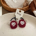 Cute red plush hair ties with cartoon lamb embroidery and white pearl accents for girls - Knitted Red Sheep Hair Tie