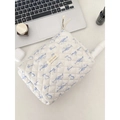 Beauty case trapuntato in cotone bianco con motivo gatto blu e chiusura a zip robusta - Gatto di Linea