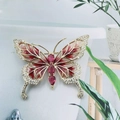 Elegant gold butterfly brooch with red enamel wings and sparkling white crystals - Style 40/Red White Gradient Enamel