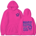 Women's hot pink hooded sweatshirt with surf-themed California prints on the back - S / Rose Red (Retro Print)