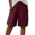 Women's burgundy cotton linen casual shorts with drawstring waist and deep pockets - S / Burgundy