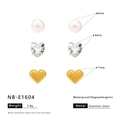 Spécifications des boucles d'oreilles cœur en acier inoxydable avec taille et poids - Style Perle Zirconium Cœur (NB-E1604)