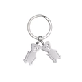 Cute puppy and kitten silhouette keychain in polished silver stainless steel finish - 2 Dogs / Silver