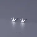 Minimalist S999 sterling silver crown stud earrings for women with polished silver finish - Crown
