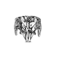 Silver punk wolf head ring for men with vintage engraved metal details and antique finish - Adjustable Open / Rugged Beast Head Style (PJ-1015-16)