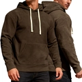 Donkerbruine fleece hoodie voor heren met crèmewitte trekkoorden en een kangoeroezak - S / koffiekleur