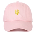 Rosafarbene Baumwoll-Baseballkappe mit gelber ukrainischer Dreizack-Stickerei vorne - Unstrukturierte Krone Rosa
