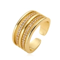 Three-layer gold-plated open ring with double row zircon pavé on white background - Adjustable Open / Double Row Micro-inlaid Rhinestone Style (14284)