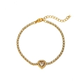 Élégant bracelet tennis doré avec breloque cœur et cristaux de zircone cubique taille carrée - Style Zirconia Blanc Doré (Q212)
