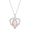 Collier vintage argenté avec pendentif cœur ajouré et pierre précieuse ovale rose - Quartz Rose