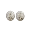 Elegant vintage oval stud earrings with white zircons and silver cross detail - Oval Cross Design / White Gold