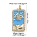 Detailed view of rectangular sun and wave pendant with zircon and blue enamel on copper - YSN028-11/Sun Wave Blue Enamel Pendant Only (Without Chain)