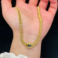 Collana a catena serpente dorata con ciondolo ovale occhio del diavolo blu scuro - Collana Malocchio Blu / Oro