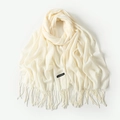 Elegant cream white cashmere imitation scarf with fringe for autumn and winter warmth - Milk White