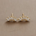 Macro shot of 18K gold plated fan shaped studs with marquise cut zircon and S925 hallmark - Gold Plated (White Zircon)