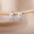 Detail of silver heart hoop earrings with pavé cubic zirconia on wooden branches - Micro-inlaid Triple Heart Style (E2306P-6) / 18K Gold / Silver