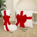 White faux fur Christmas stocking and pillow set with festive red velvet bows - Pillow Cover + Christmas Stocking