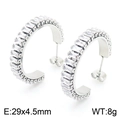 Silver stainless steel hoop earrings with baguette-cut white zircons, size 29x4.5mm - Silver-29x4.5mm(KE104542-KFC)