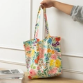 Floral canvas tote bag with colorful rose print and large capacity for beach shopping - Spring Garden Floral