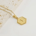 Gold stainless steel hexagonal pendant necklace featuring a textured letter I design - Letter I (Single Pendant)