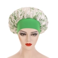 Floral print satin bonnet for women with comfortable wide elastic band for hair protection - One Size / Green