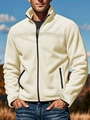 Close-up of men's fleece jacket with stand collar, full zipper, and black zip pockets - S / White