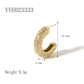 18K gold plated C-shaped hoop earrings with clear diamonds and size specifications - Wide Band Zirconia C-Shape Style (YYE023333) / Gold