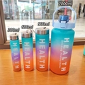 Set of four gradient frosted water bottles in 300ml to 2000ml with convenient straps - 2000+900+600+300ml / Blue 2262 Style