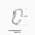 Irregular wavy silver stainless steel open ring with a polished finish adjustable design - Steel