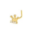 Nahaufnahme von goldenem Kronen-Nasenstecker mit drei Zirkonia und L-förmigem Stab - Goldene Krone (K-987)