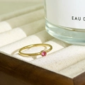 18K gold plated stainless steel thin ring featuring a round pink birthstone crystal - June-Pink