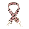 Detail of adjustable beige guitar strap with pink floral embroidery and gold metal clasps - Gold Buckle / Rice Deep Pink Green