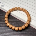 Ethnic style natural green sandalwood cylinder bead bracelet with smooth wooden texture - Sandalwood 8x9mm Barrel Beads