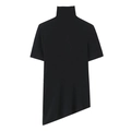 Camiseta negra de cuello alto para mujer con mangas cortas y dobladillo asimétrico - XS / Negro