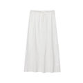Minimalist white linen midi skirt featuring an elastic drawstring waist and A-line silhouette - XS / White