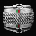 Silver vintage titanium steel bracelet set featuring horsebit and enamel textures - Steel Color Horseshoe Buckle 3-Piece Set-2