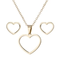 Elegant gold hollow heart pendant necklace and matching stud earrings set for women - 044 Gold