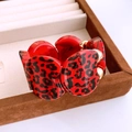 Fashionable red leopard print resin wide wave bracelet with gold metal beads - Bright Red Leopard Sectioned Style (45# Bangle - Red)