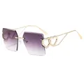 Rimless square sunglasses with purple gradient lenses and gold heart-shaped metal temples - C3-Double Gray Gradient