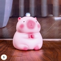 Tirelire capybara rose avec petit oiseau bleu en taille S et finition mate - Rose Assis Petit Style B Grenouille