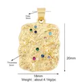Detailed view of rectangular hammered gold pendant with floral motifs and zircon stones - Floral Rectangle / Gold