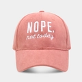 Detailed view of NOPE. not today white embroidery on soft pink velvet baseball cap - Adjustable / Pink