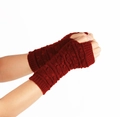 Winter deep red cable knit fingerless gloves with thick ribbed cuffs for warmth - One Size / Burgundy