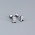 Silver rectangle zircon stud earrings with secure screw ball back for women - 925 Silver / Platinum (White Stone)
