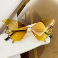 Fashion rimless butterfly sunglasses with rhinestone gradient lenses and golden metal bridge - Butterfly Yellow