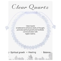 Close-up of Clear Quartz flat bead bracelet with adjustable cord and display card - White Crystal
